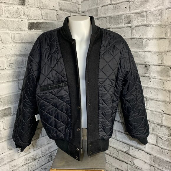Vintage Varsity Bomber Jacket Mens L Black Wool Leather Letterman National Post - Picture 7 of 15